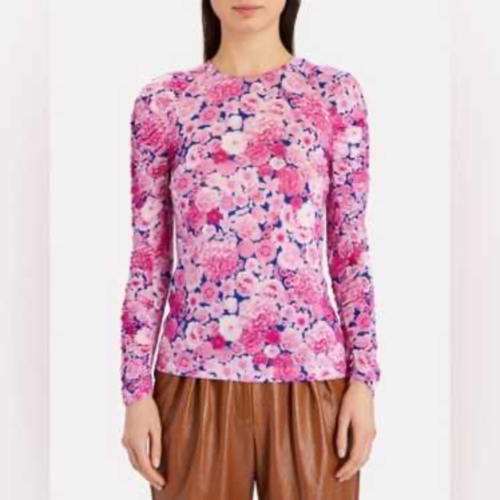 Stine Goya Carlin Floral Ruched Ruffle Long Sleeve Top, Size XS